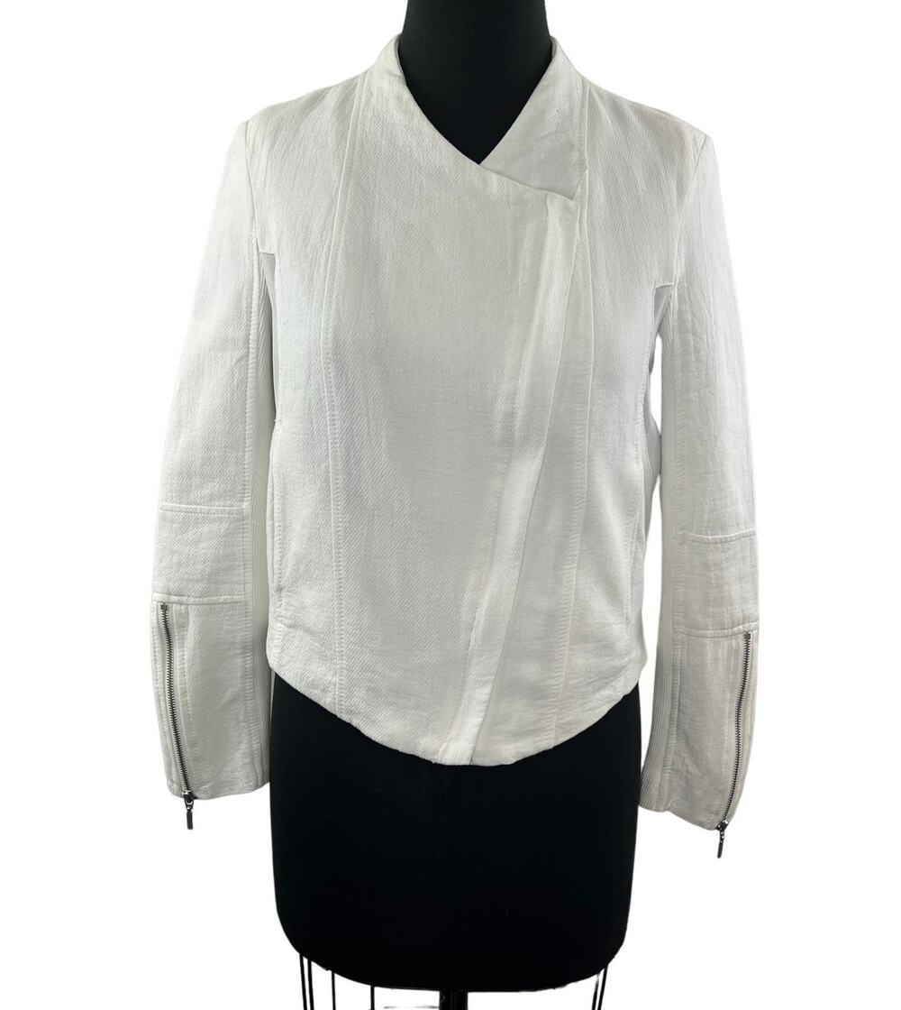BlankNYC White Motorcycle Jacket Cotton Asymmetrical Zip Cropped Size S Small